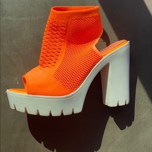 Bright Orange Stretchy Thick Heels
